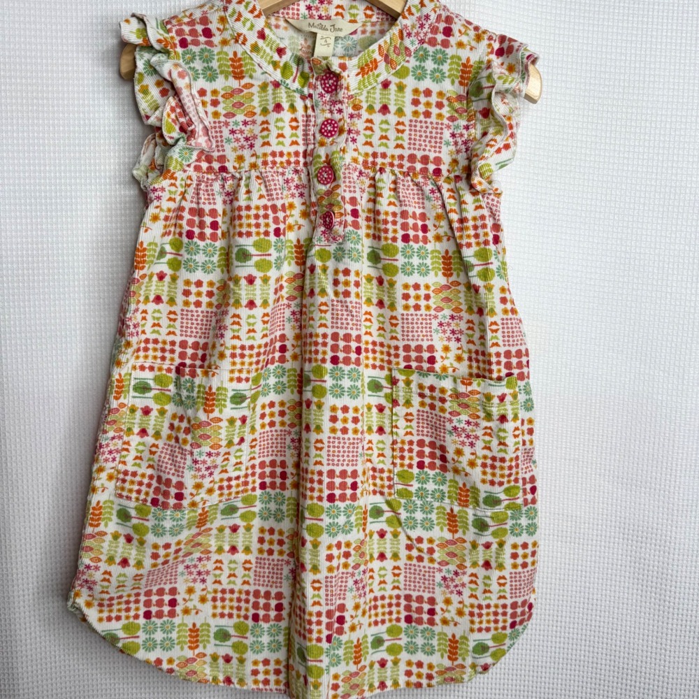 Matilda Jane Girls Corduroy Floral Fall Ruffle Pocket Dress Multi-Color Size 4